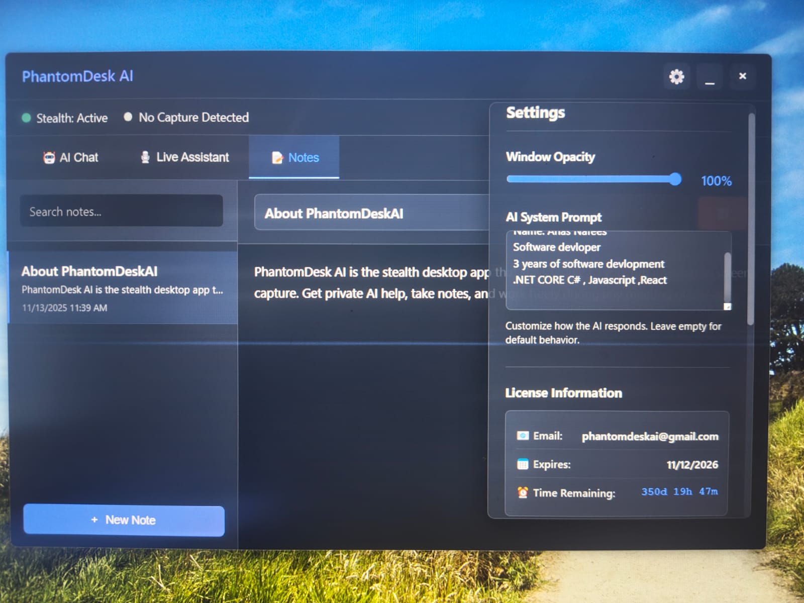 PhantomDesk AI Settings for System Prompt